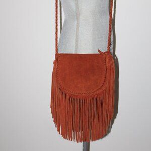 Jennifer Haley Suede Leather Fringe Shoulder Bag Crossbody Braided Strap
